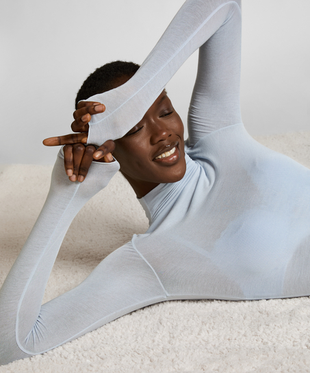 Camiseta de cachemir con cuello alto super suave, Azul