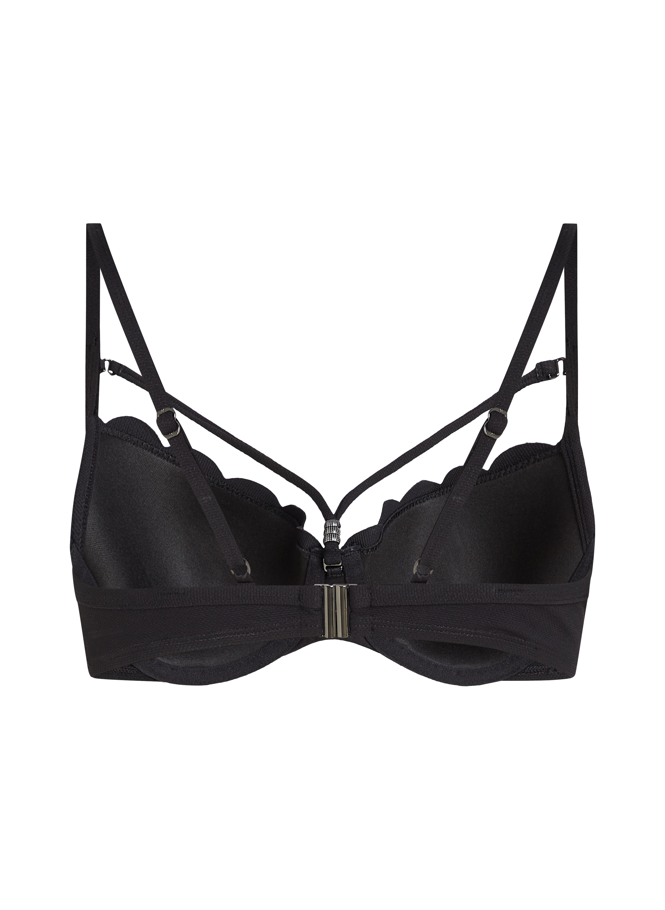 Top de bikini acolchado con aros Scallop, Negro, main