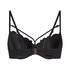 Top de bikini acolchado con aros Scallop, Negro