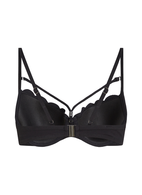 Top de bikini acolchado con aros Scallop, Negro