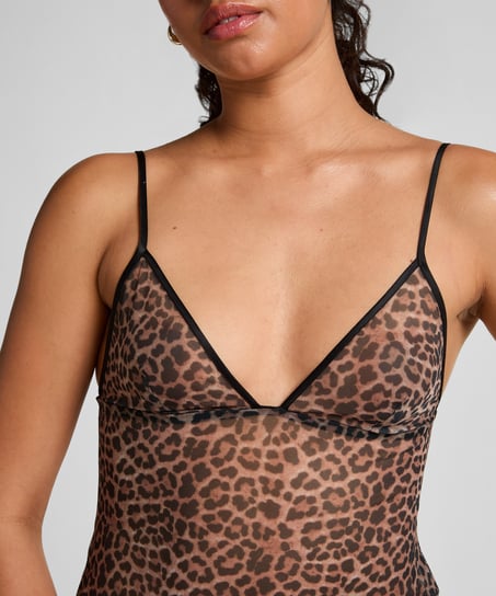 Vestido combinaci&oacute;n de malla de leopardo, Negro