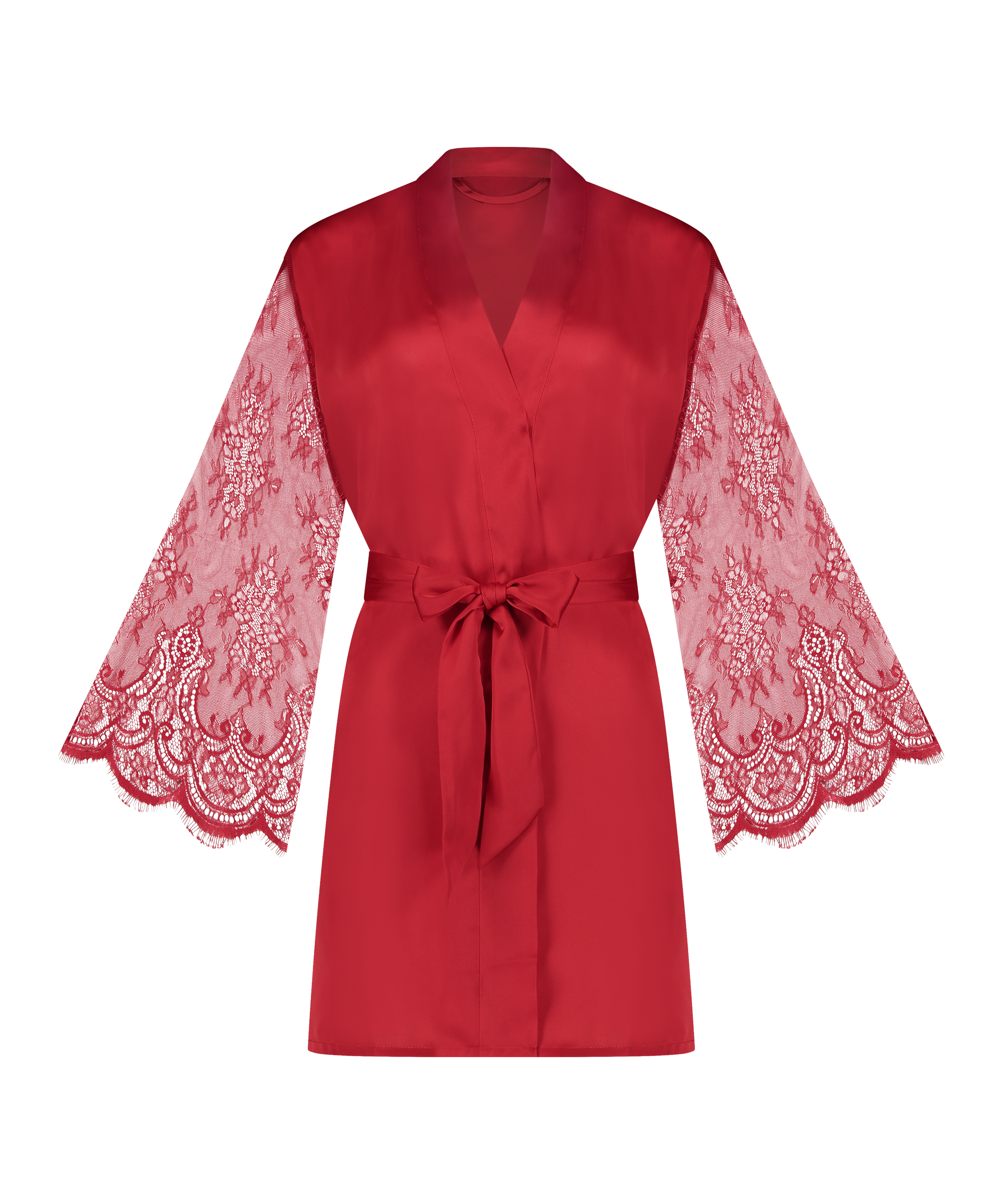 Kimono de satén y encaje, Rojo, main