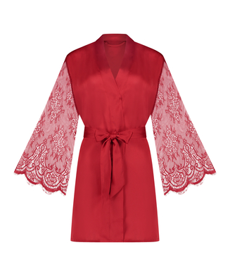 Kimono de satén y encaje, Rojo