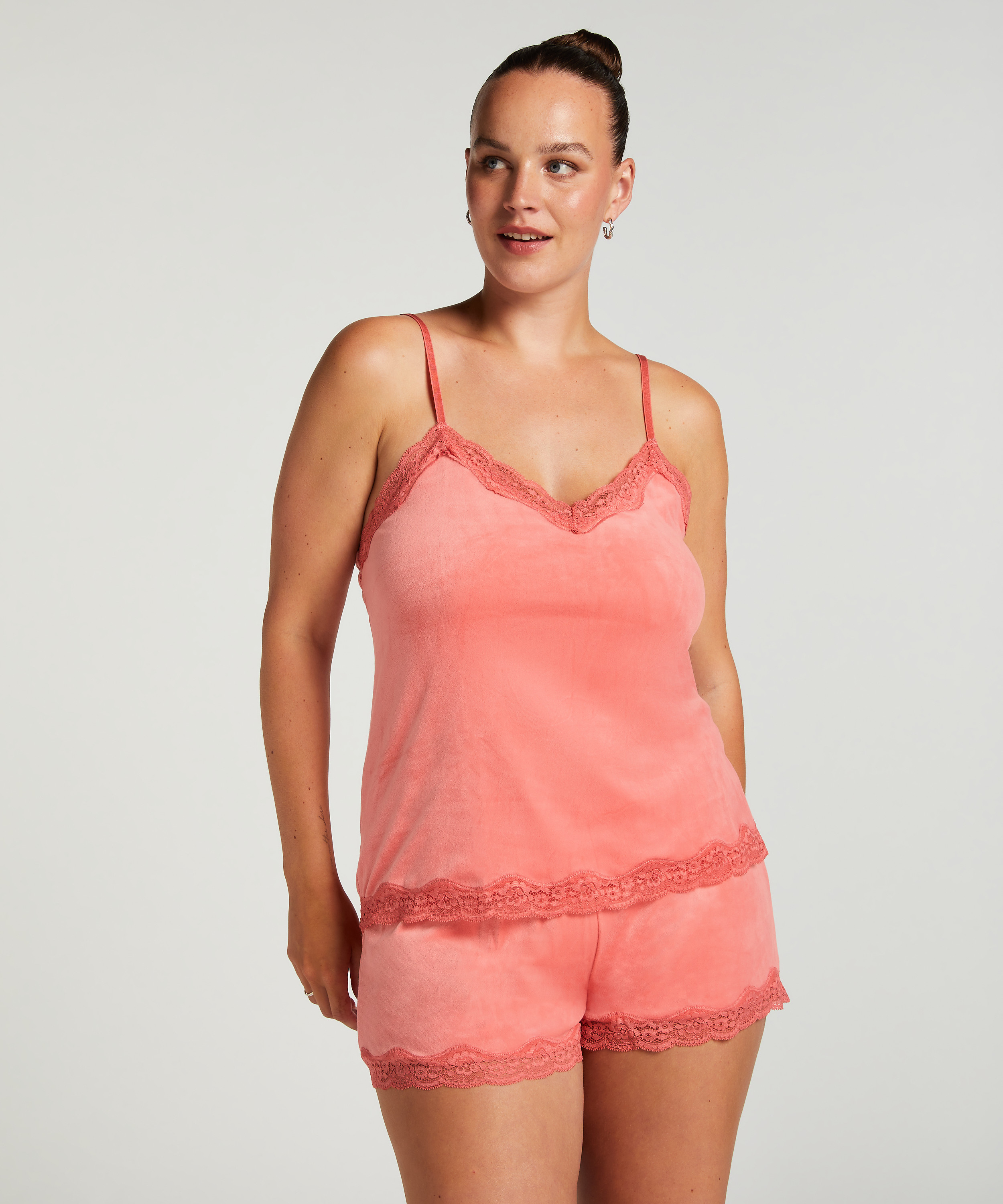 Camiseta top Velours Lace, Rosa, main