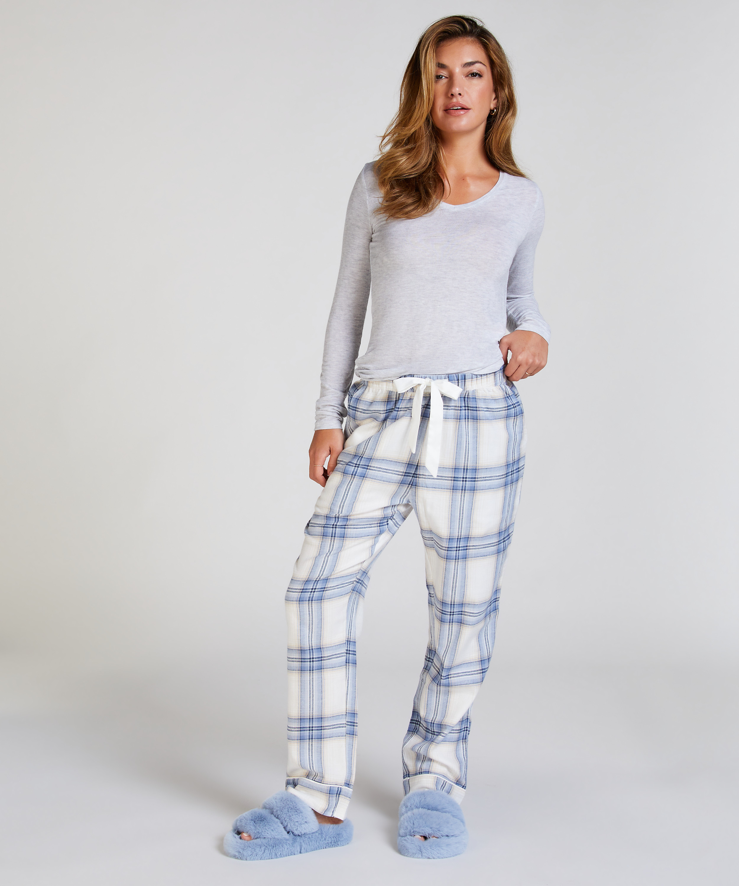 Parte de arriba de pijama de manga larga, Gris, main