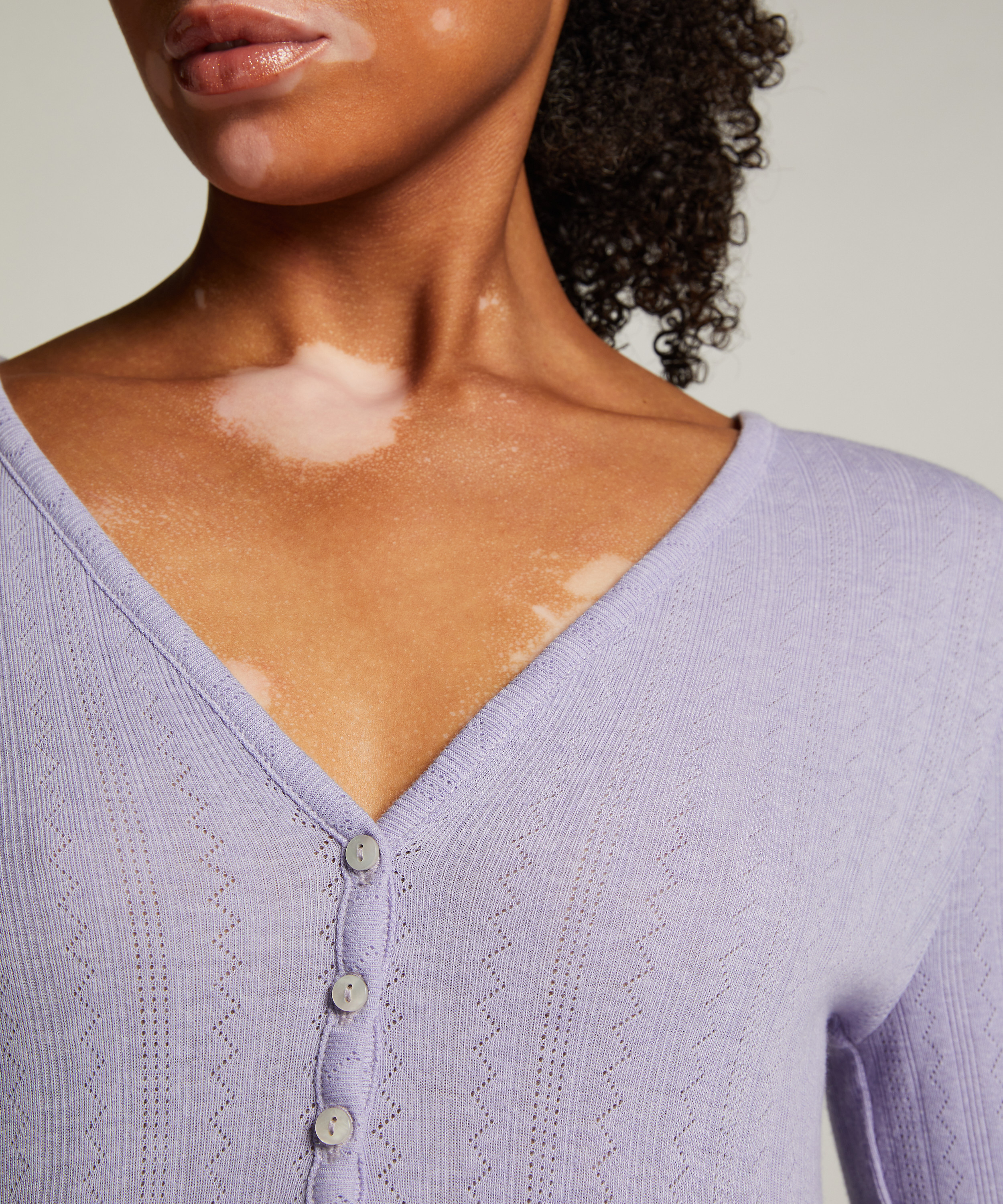 Top de pijama Henley, Morado, main