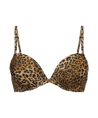 Top de bikini de aros preformado Leopard, marrón