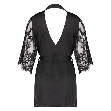 Kimono Flared Satin Lace, Negro