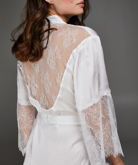 Kimono de sat&eacute;n Lily, Blanco