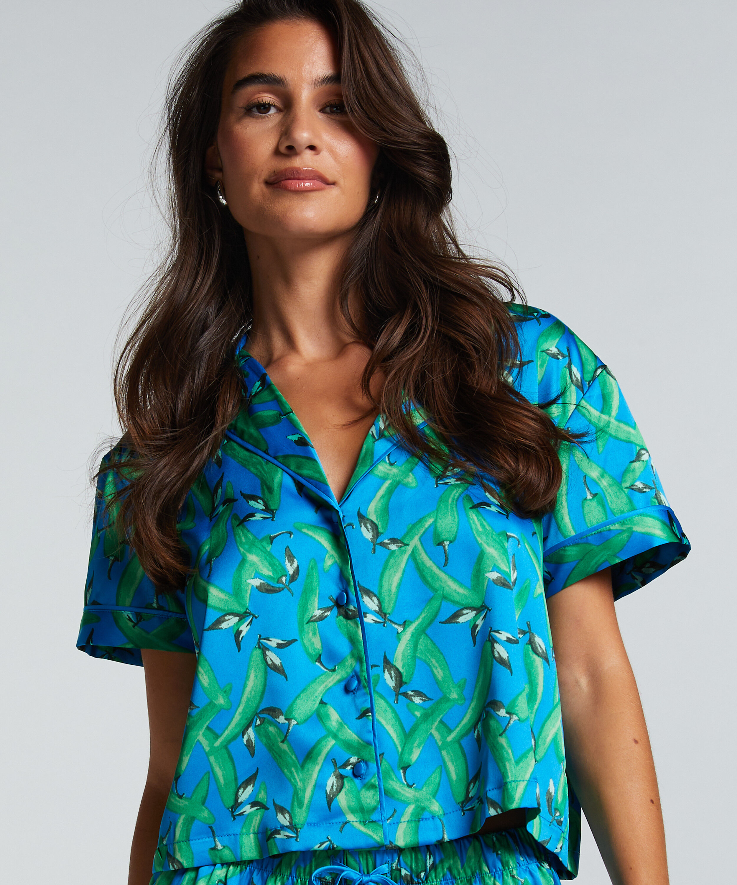 Chaqueta de manga corta de satén, Azul