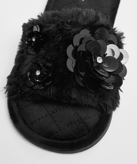 Pantuflas Floral, Negro