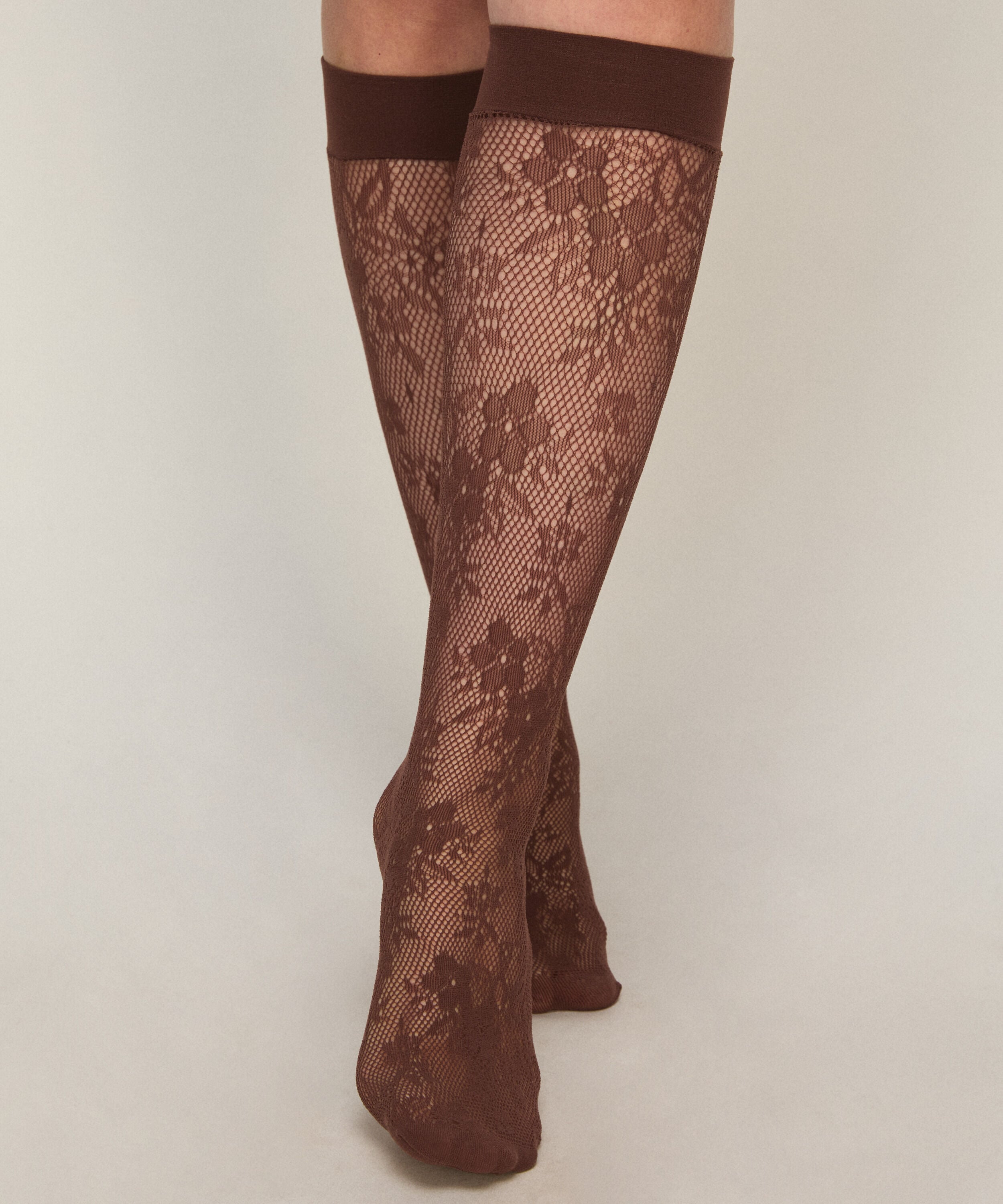 Calcetines Transparentes Encaje Rejilla, Marrón Calcetines Transparentes Encaje Rejilla, Marrón