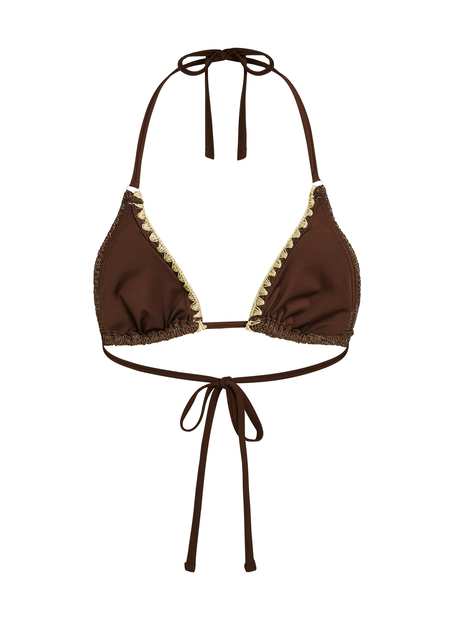 Top de bikini triángulo crochet, Marrón