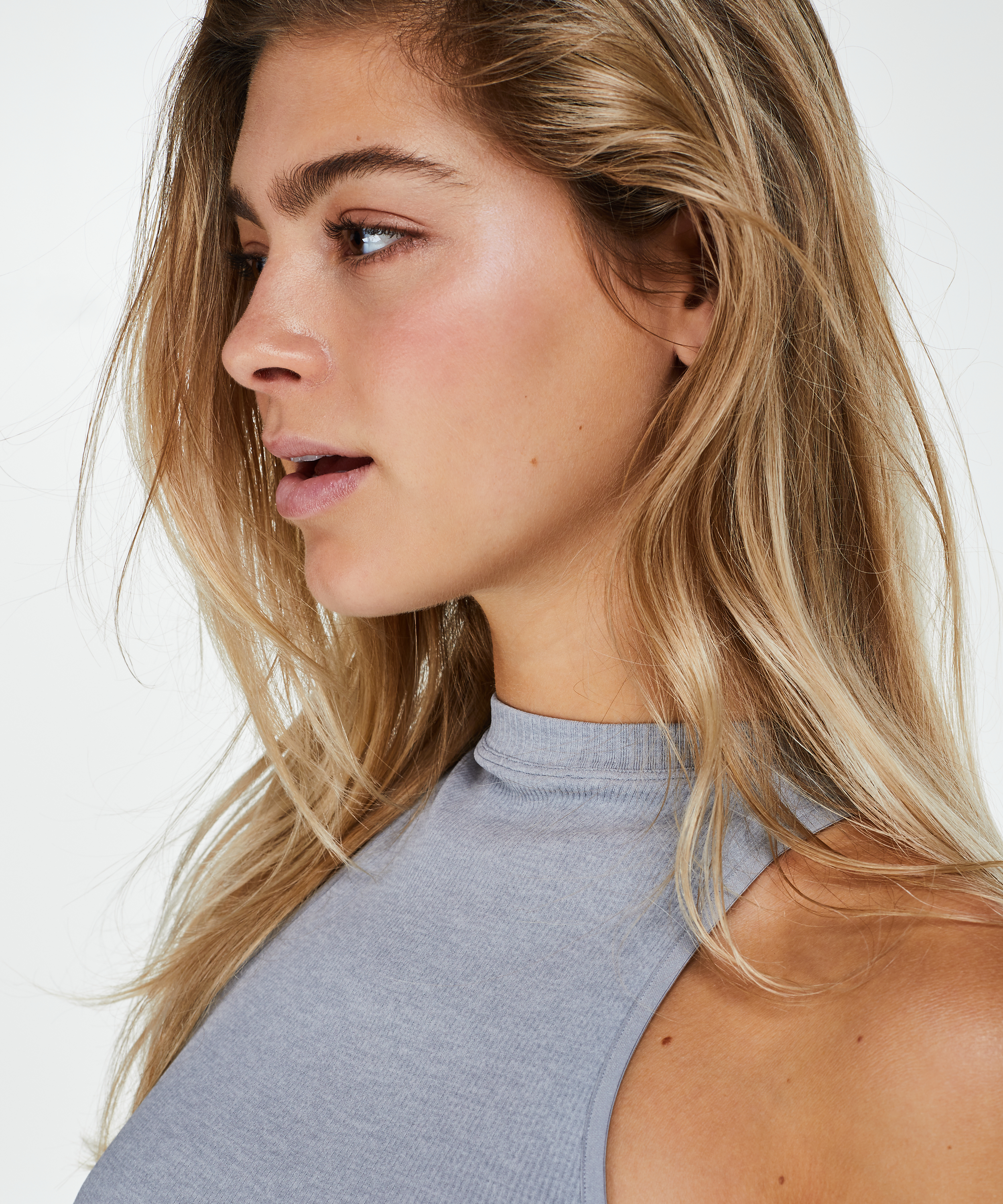 Top de punto de cuello alto y sin costuras, Gris, main