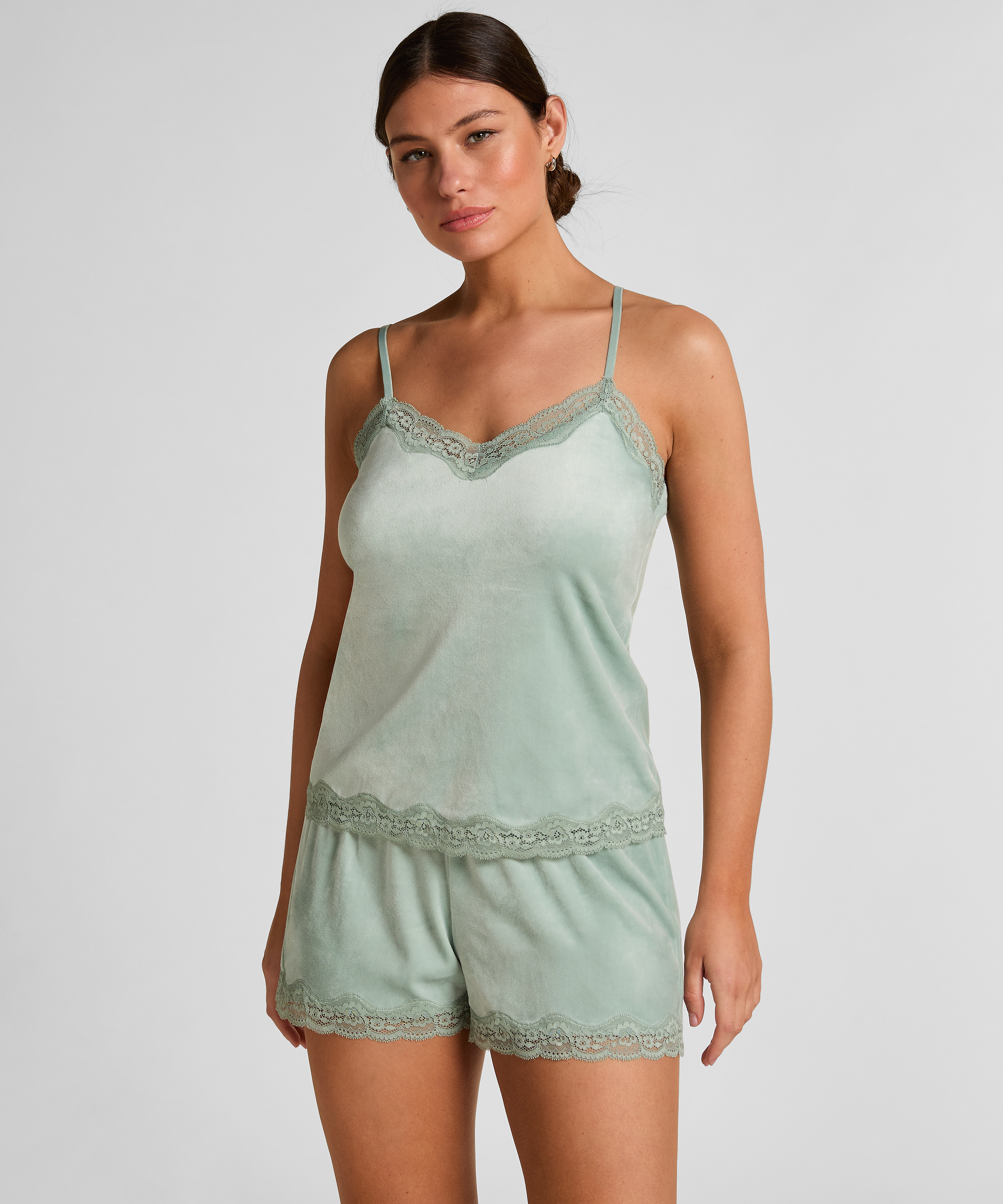 Camiseta top Velours Lace, Verde, main