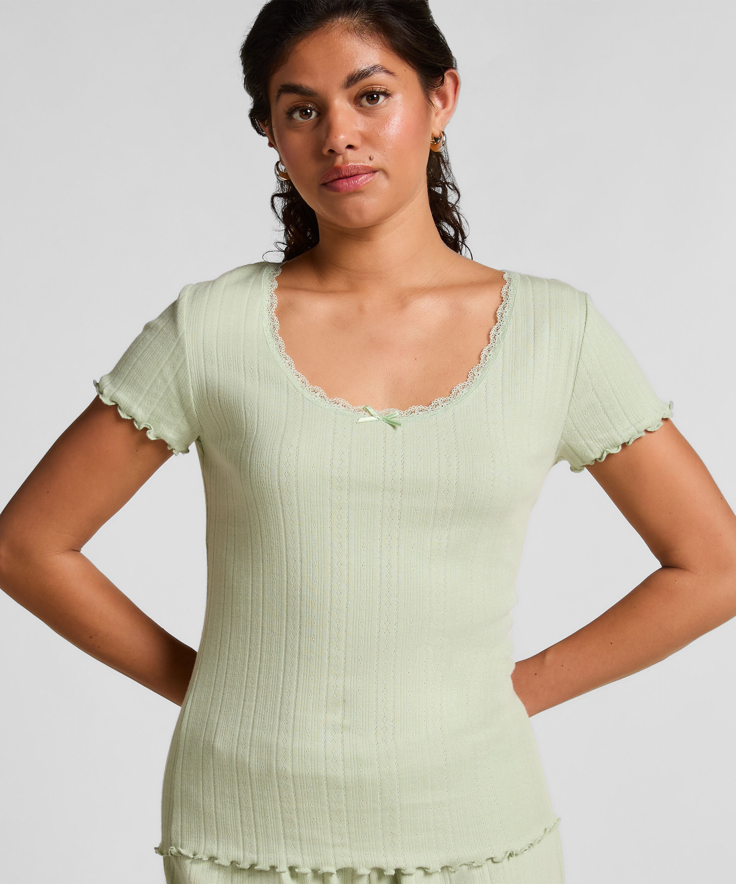 Top de encaje de pointelle, Verde