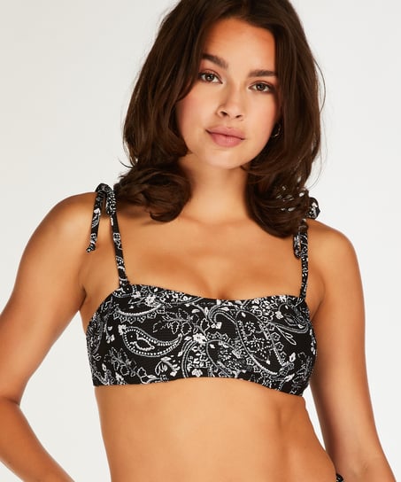 Top de bikini corto Paisley, Negro