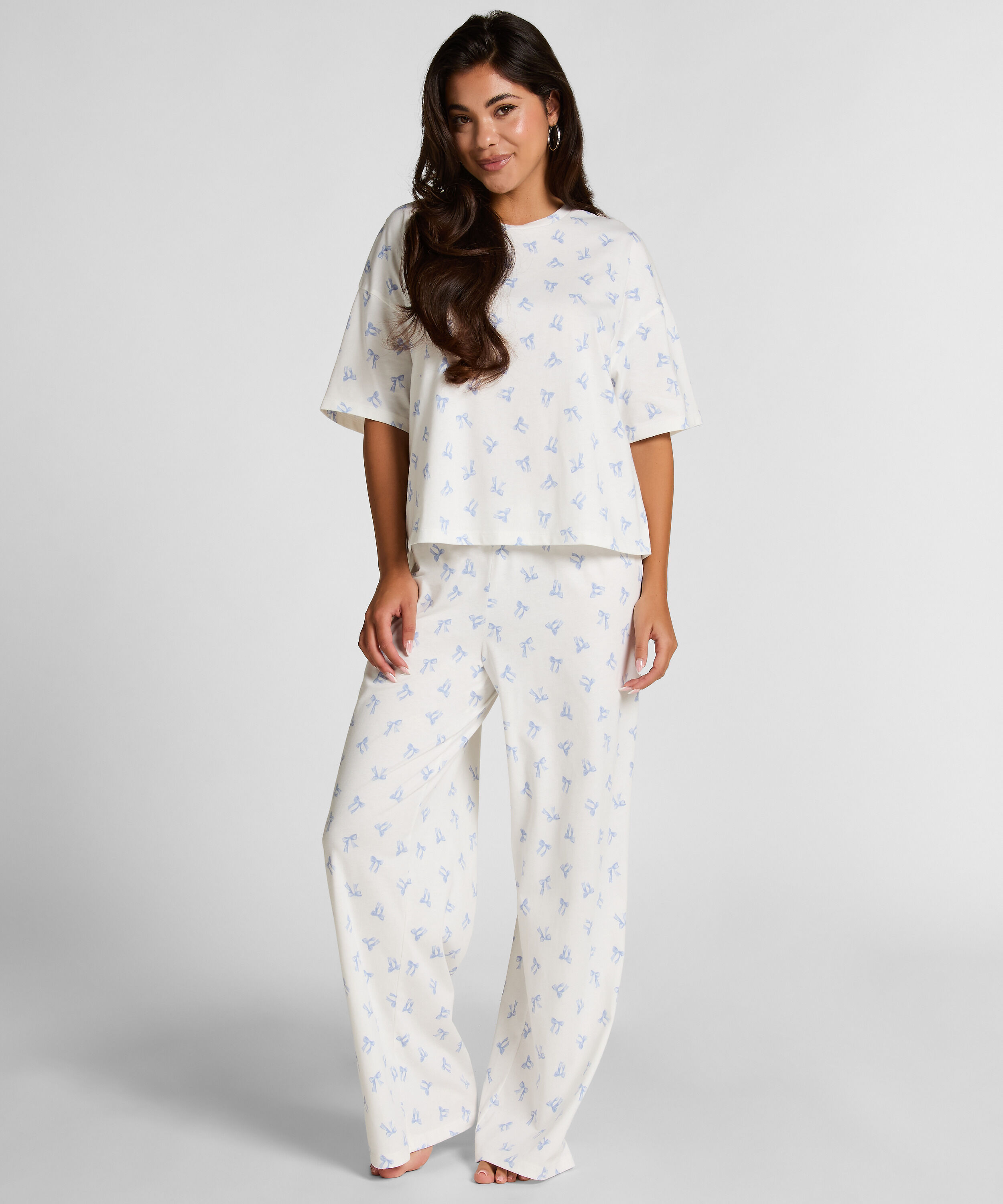 Pyjama Set Cotton Jersey Long, Blanco