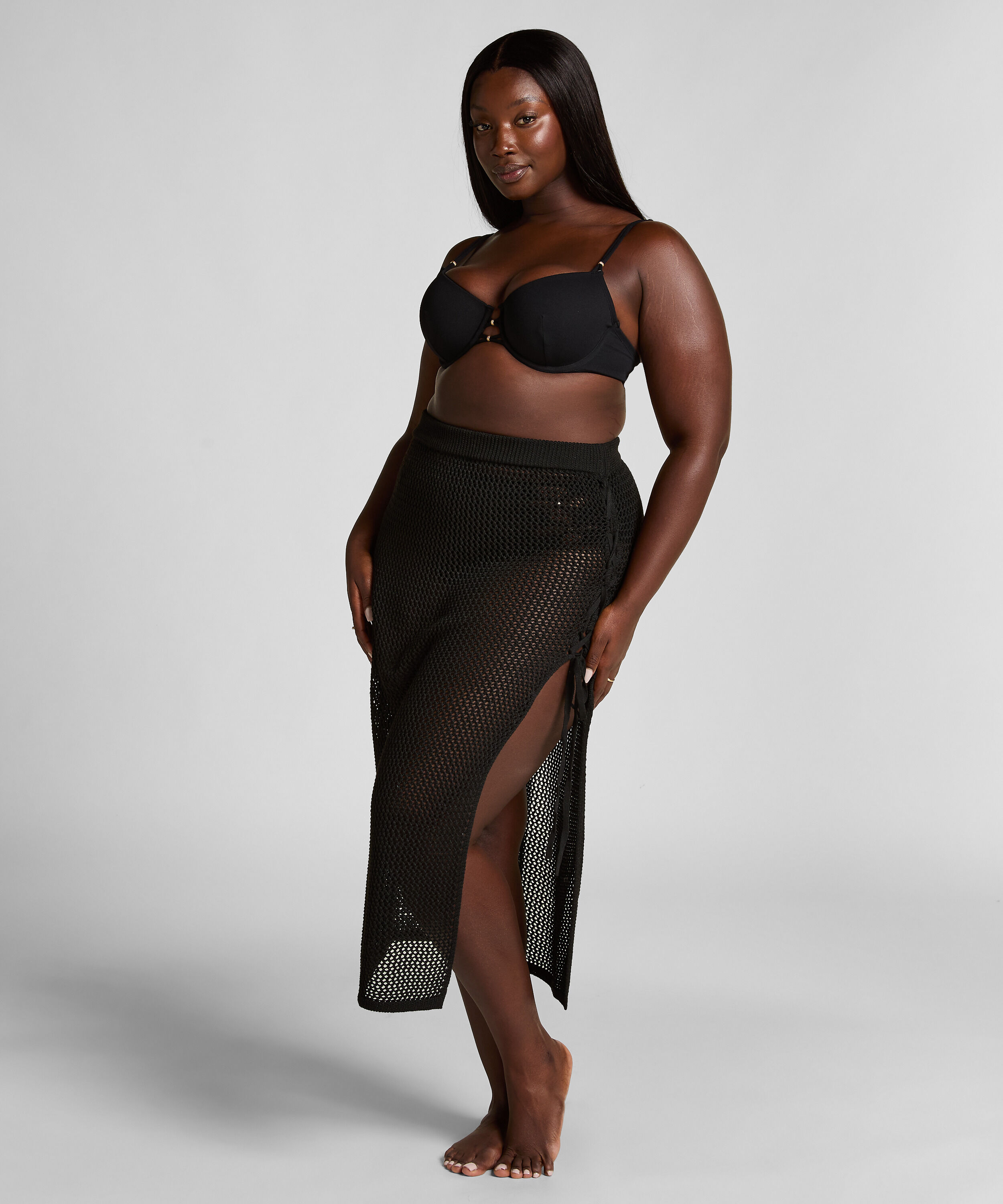 Falda midi de ganchillo, Negro