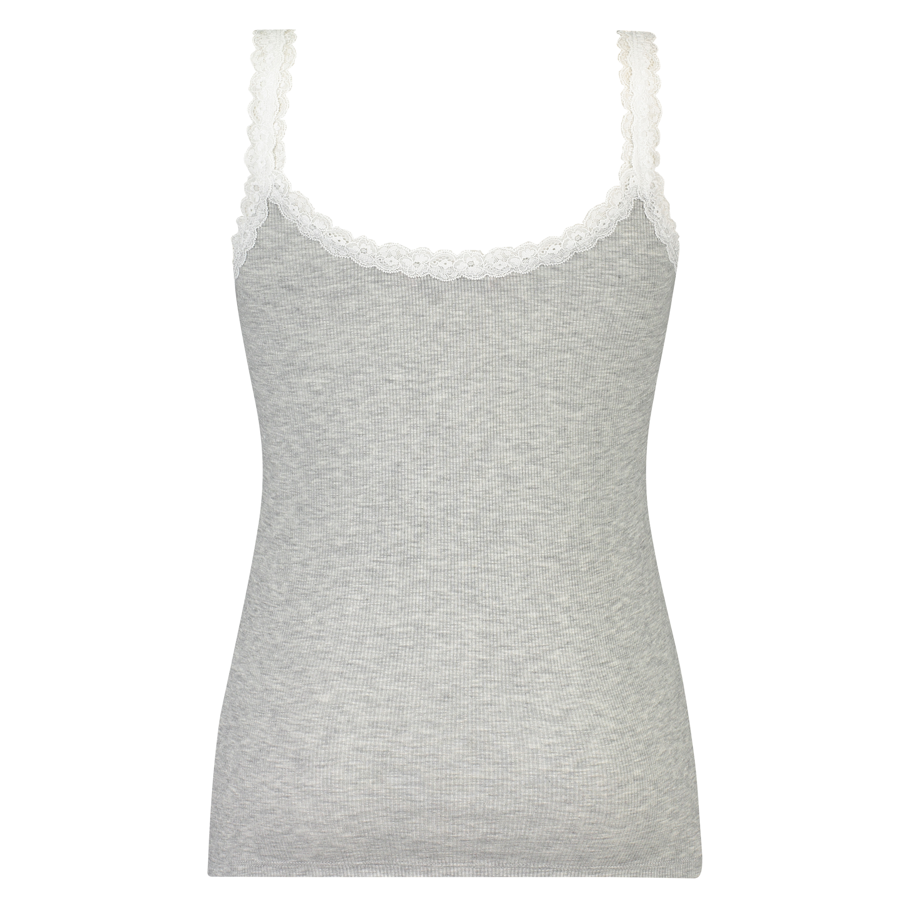 Singlet top cami rib lace, Gris, main