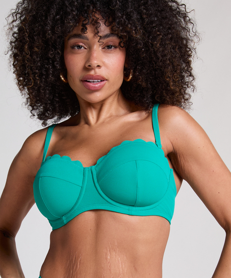 Top de bikini con aros, sin tiras y acolchado Scallop Copa E +, Verde
