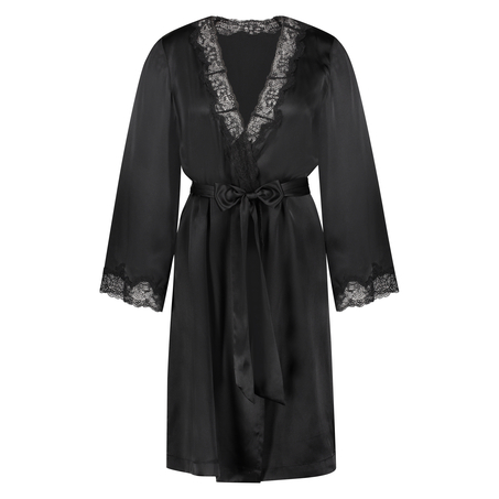 Kimono de seda y encaje trim, Negro