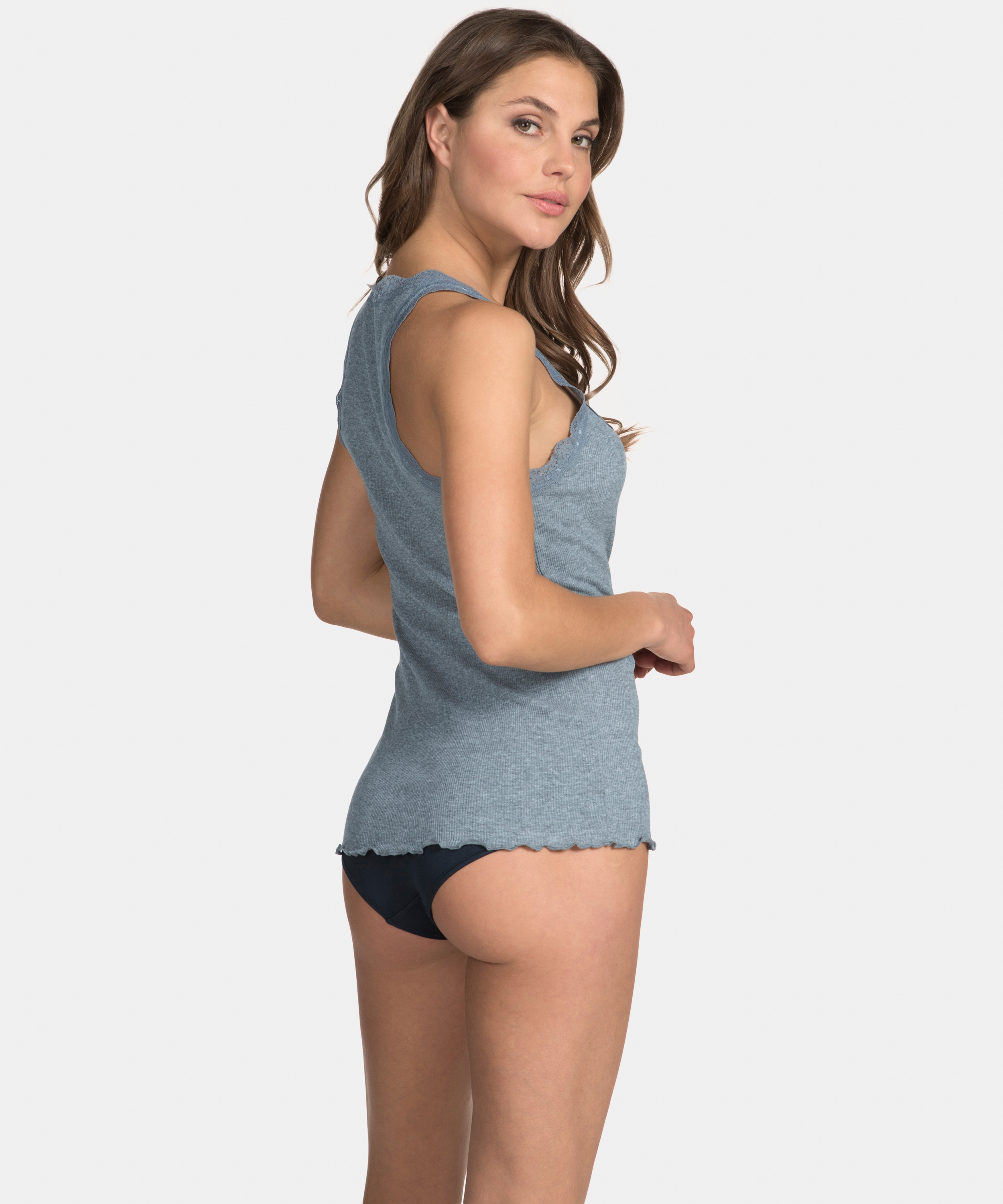 Top de punto acanalado Cami lace, Gris, main