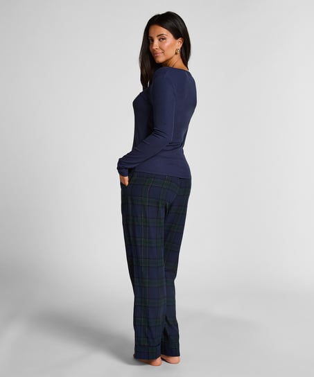 Top de pijama de manga larga Henley, Azul