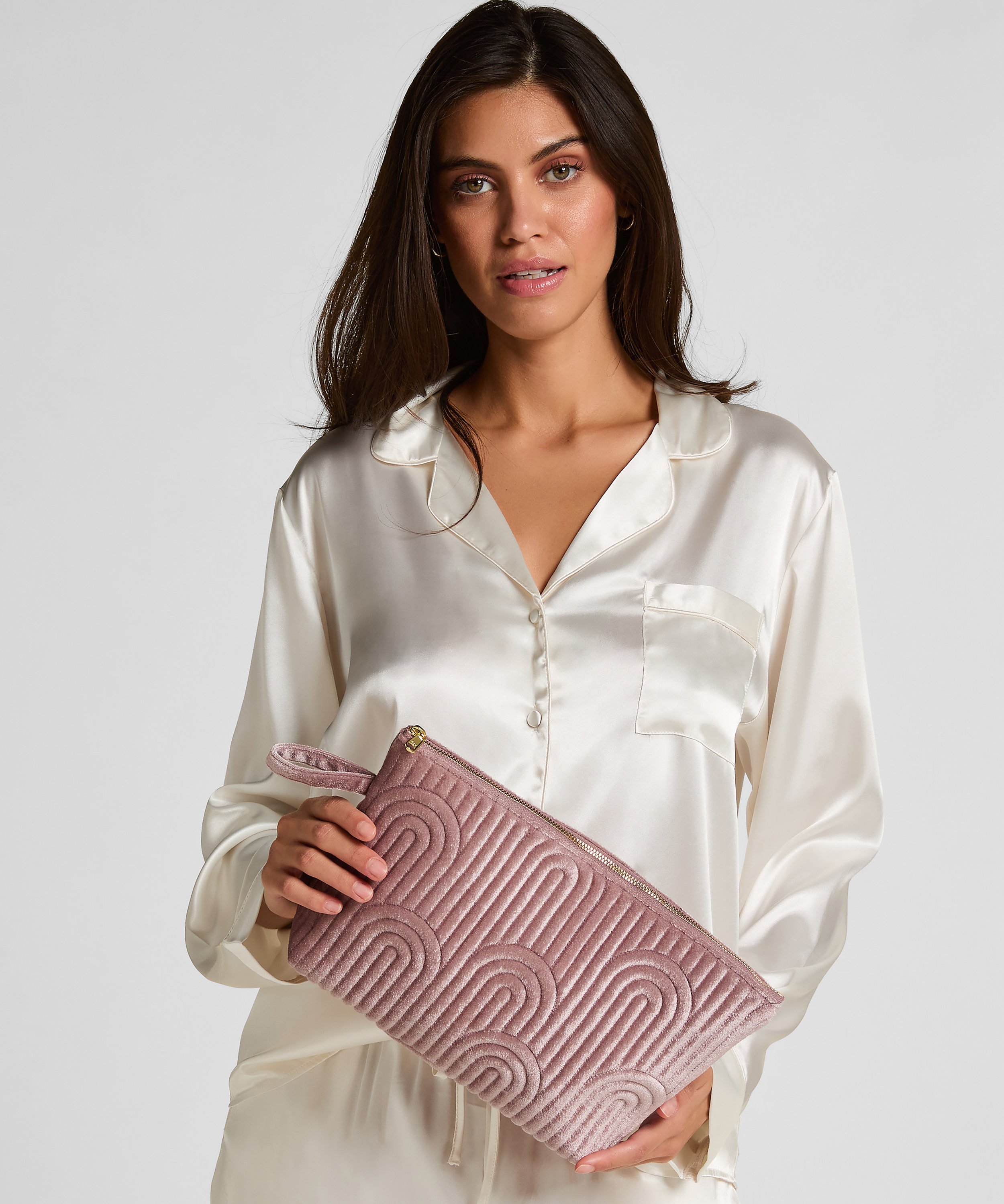 Neceser de maquillaje de terciopelo Grande, Morado, main