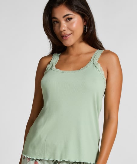 Camiseta sin mangas de punto y encaje, Verde