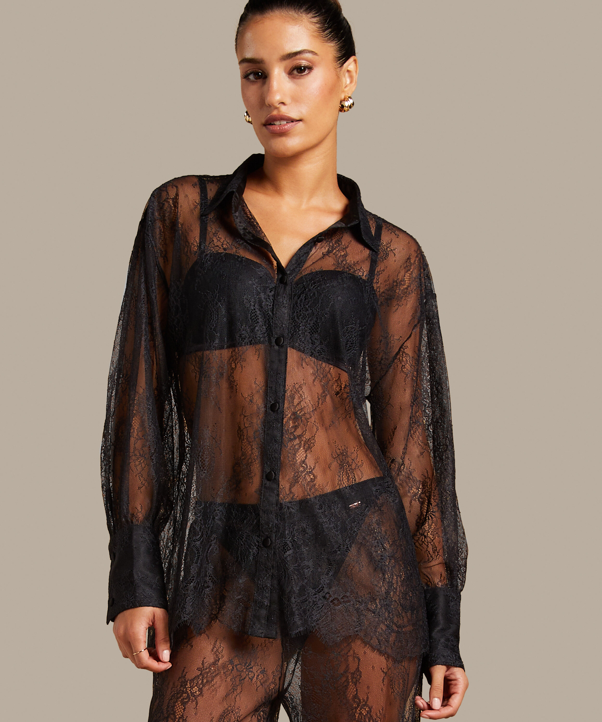 Top de encaje Camille, Negro