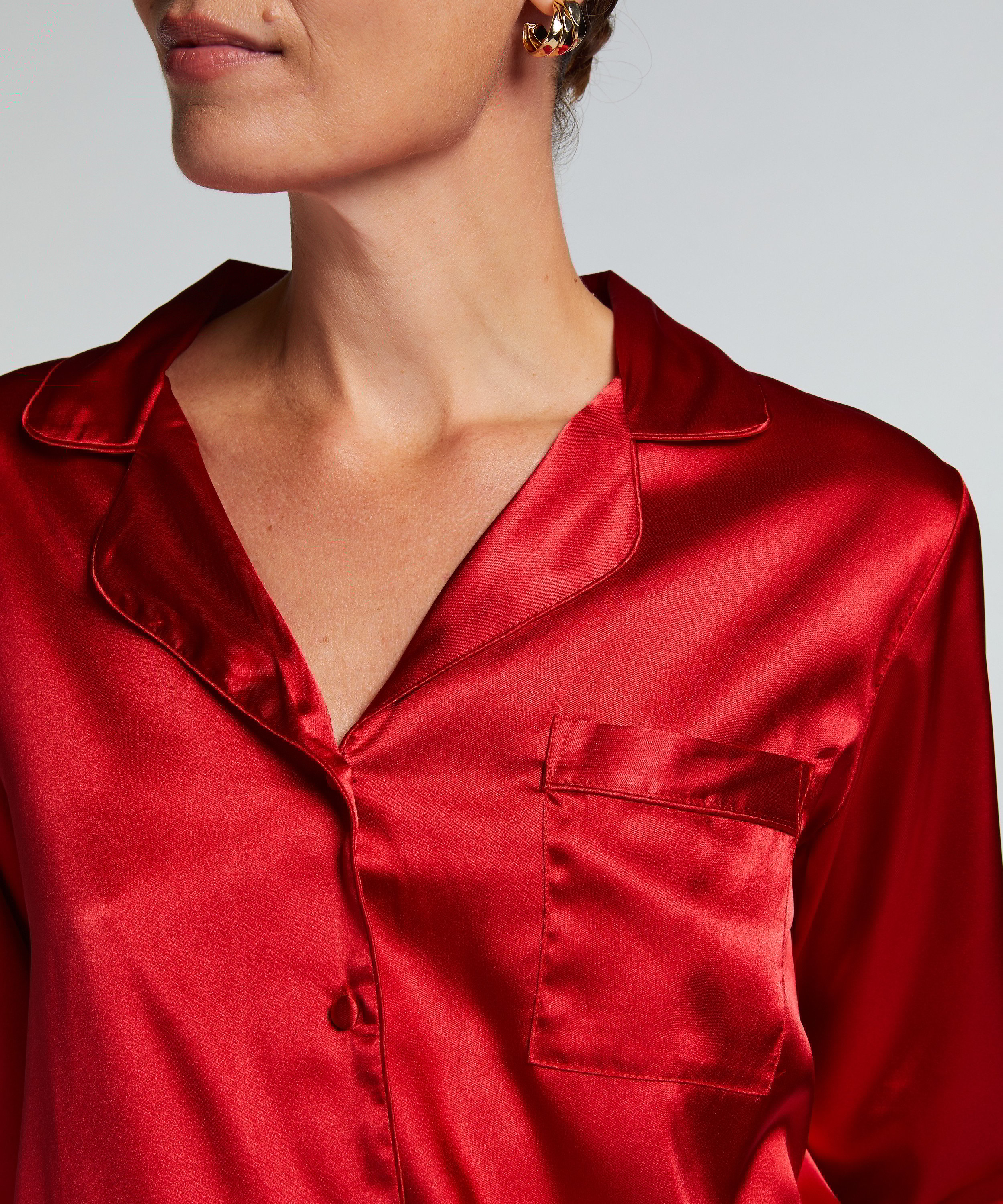 Chaqueta de manga larga y satén, Rojo, main