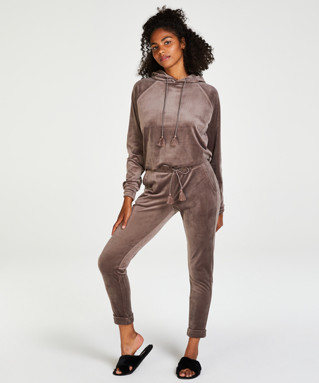 Sudadera con capucha de terciopelo, Marrón
