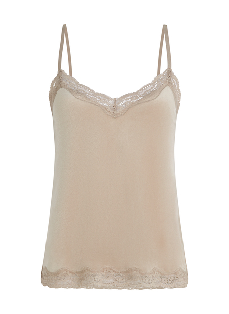 Camiseta top Velours Lace, Beige