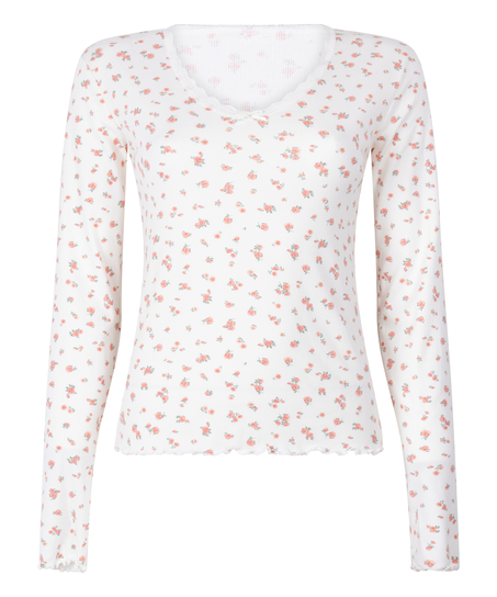 Top de pijama acanalado, Blanco