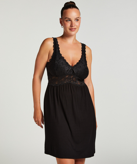 Vestido lencero Nora Lace, Negro