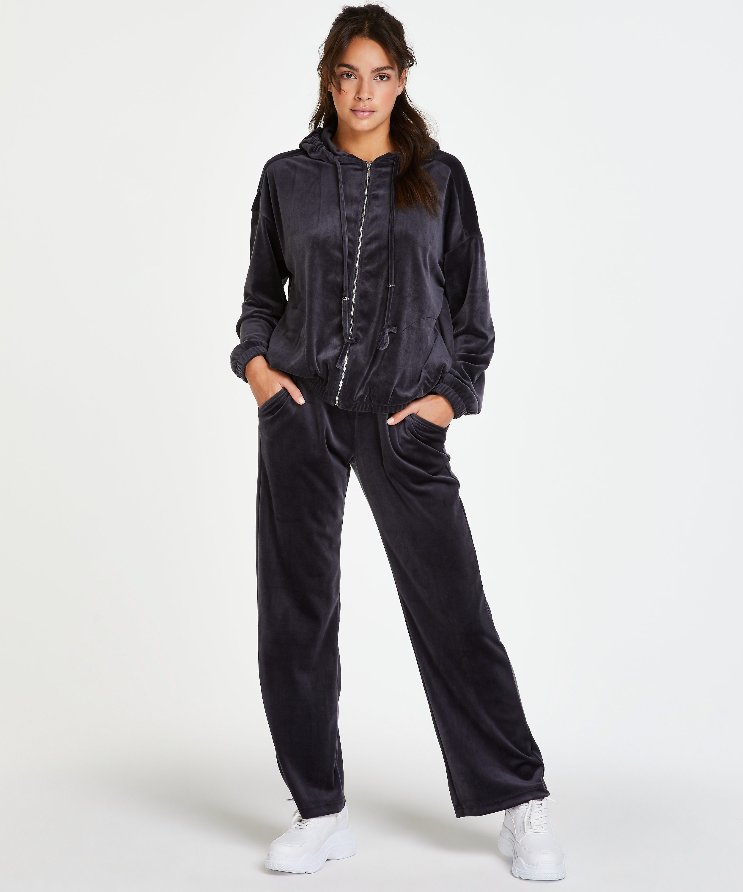 Sudadera con capucha de terciopelo, Gris, main