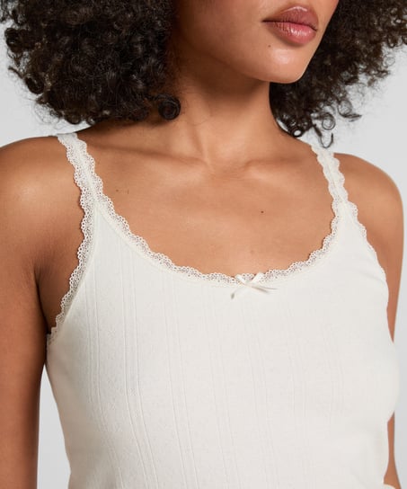 Camiseta sin mangas en pointelle, Blanco