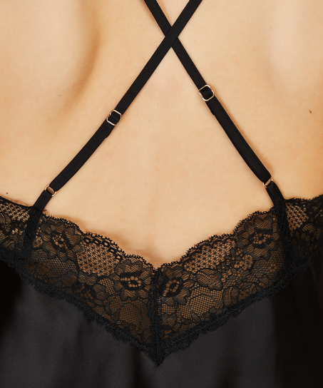 Camiseta top Satin Lace, Negro