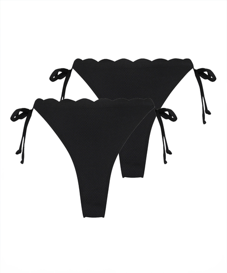 Pack de 2 Braguita de Bikini Cheeky Tanga Scallop, Negro
