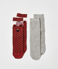 2 Pares Calcetines Algod&oacute;n, marr&oacute;n