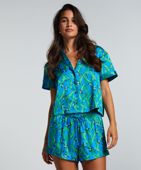 Chaqueta de manga corta de sat&eacute;n, Azul