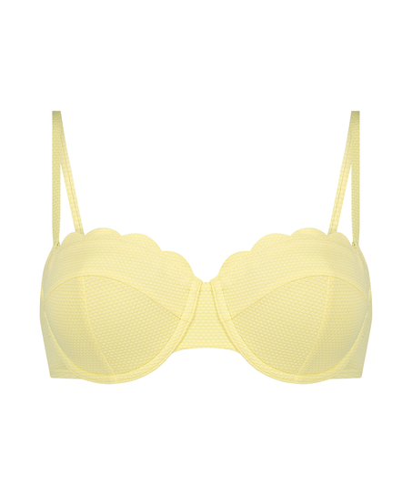 Top de bikini con aros, sin tiras y acolchado Scallop Copa E +, Amarillo