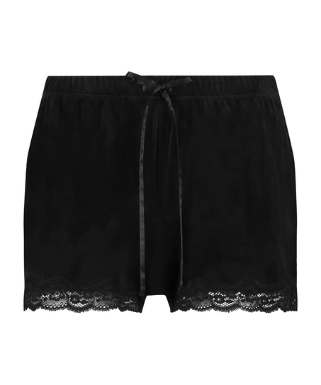 Pantal&oacute;n corto de terciopelo y encaje, Negro
