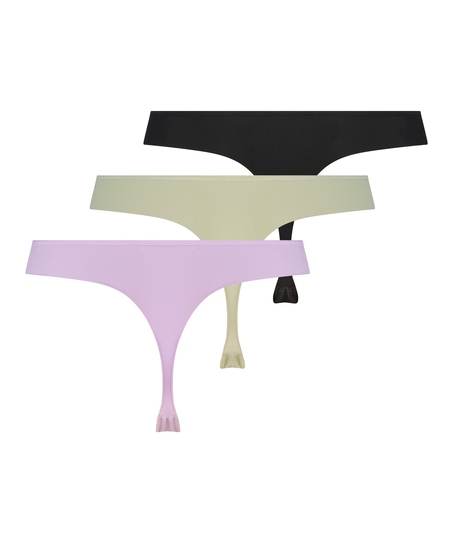 Pack de 3 tangas invisibles de malla a rayas, Morado