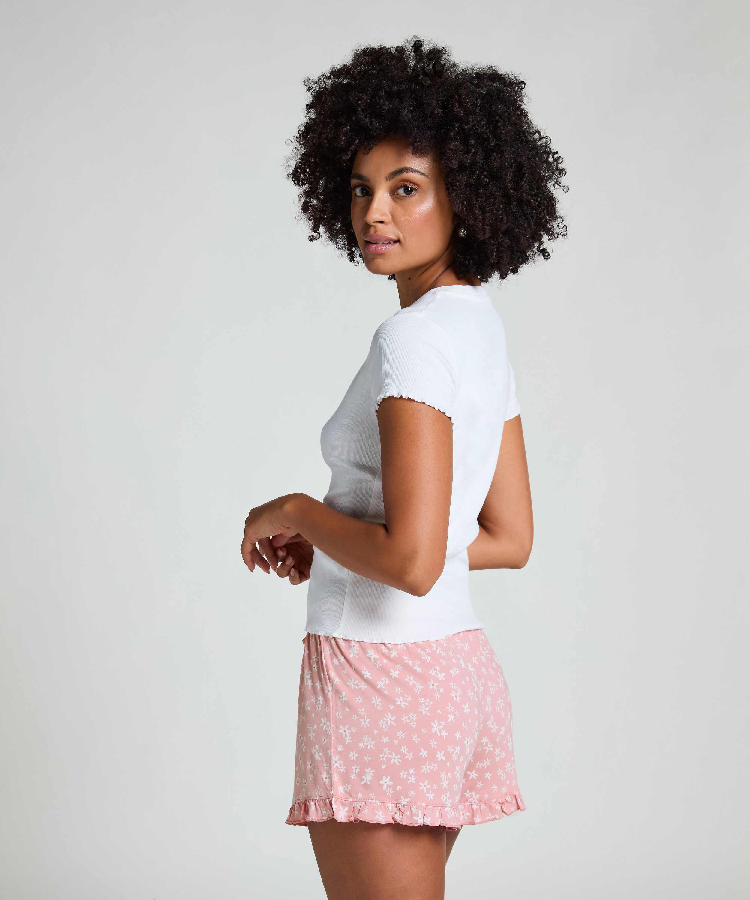 Short de punto con volantes, Rosa, main