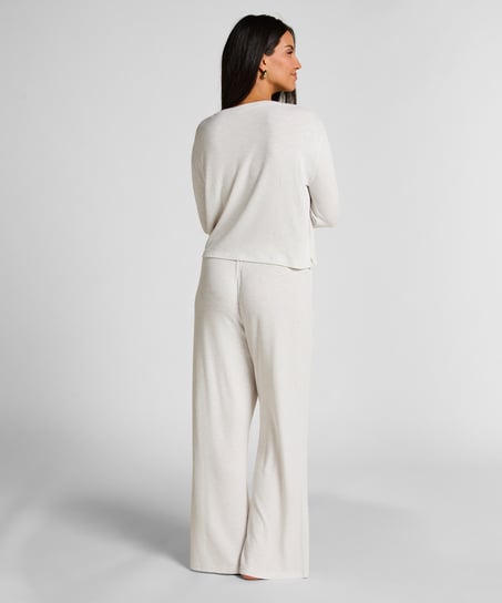 Parte de arriba de pijama de manga larga, Beige