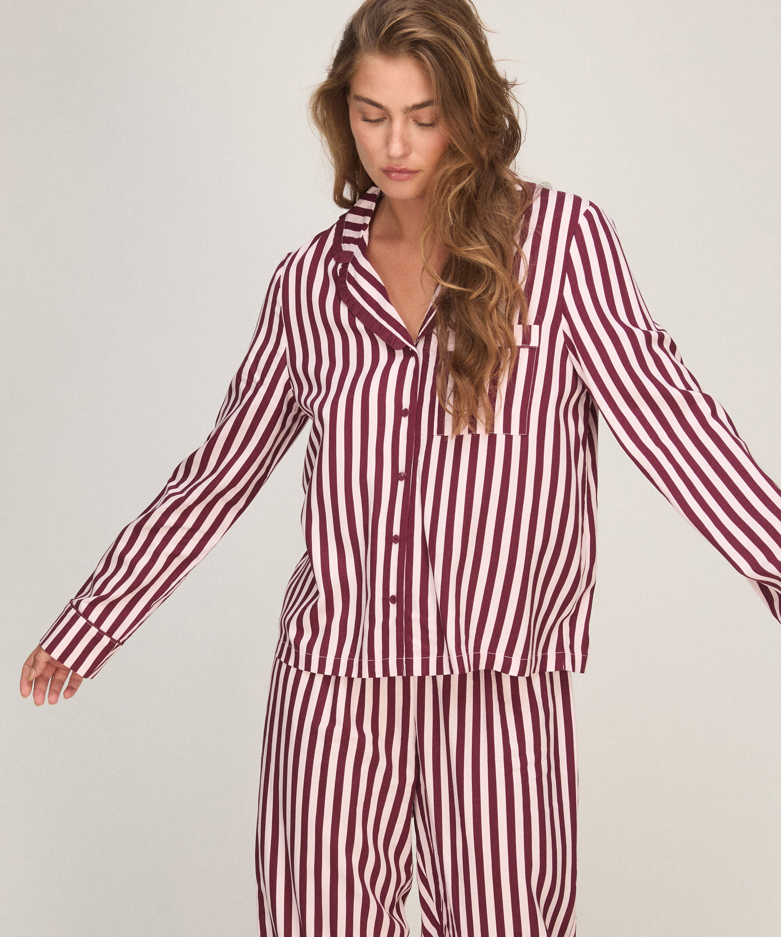Pyjama Set Poplin Ruffle, Rosa Pyjama Set Poplin Ruffle, Rosa