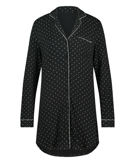 Vestido camisero de manga larga de jersey Essential, Negro