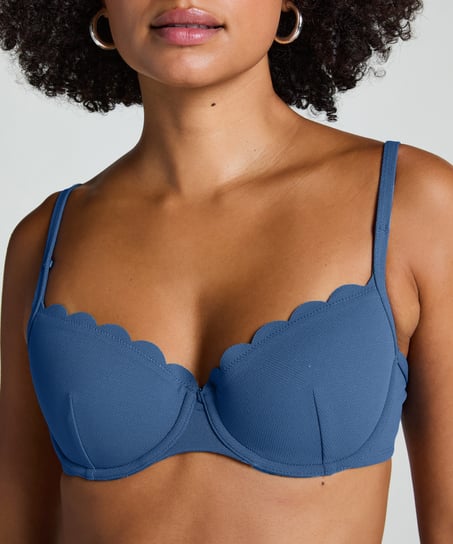 Top de bikini acolchado con aros Scallop, Azul